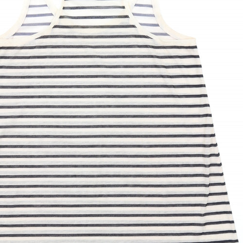 H&M Womens Ivory Striped Polyester Basic Tank Size M Scoop Neck