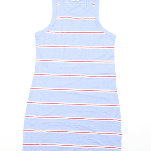 Marks and Spencer Womens Blue Striped Cotton Tank Dress Size M Round Neck Pullover