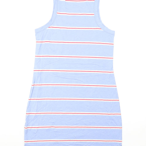 Marks and Spencer Womens Blue Striped Cotton Tank Dress Size M Round Neck Pullover
