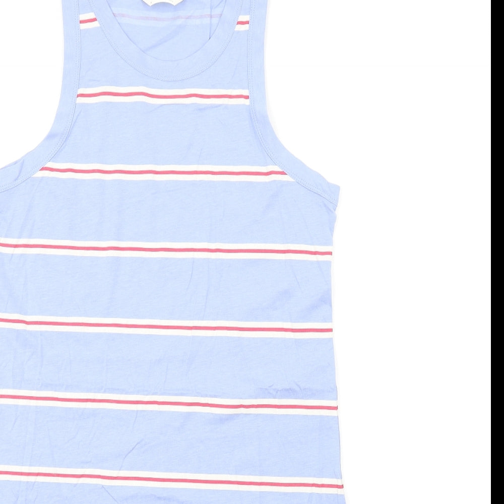 Marks and Spencer Womens Blue Striped Cotton Tank Dress Size M Round Neck Pullover
