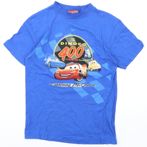 Disney Boys Blue Cotton Basic T-Shirt Size M Round Neck Pullover - Cars