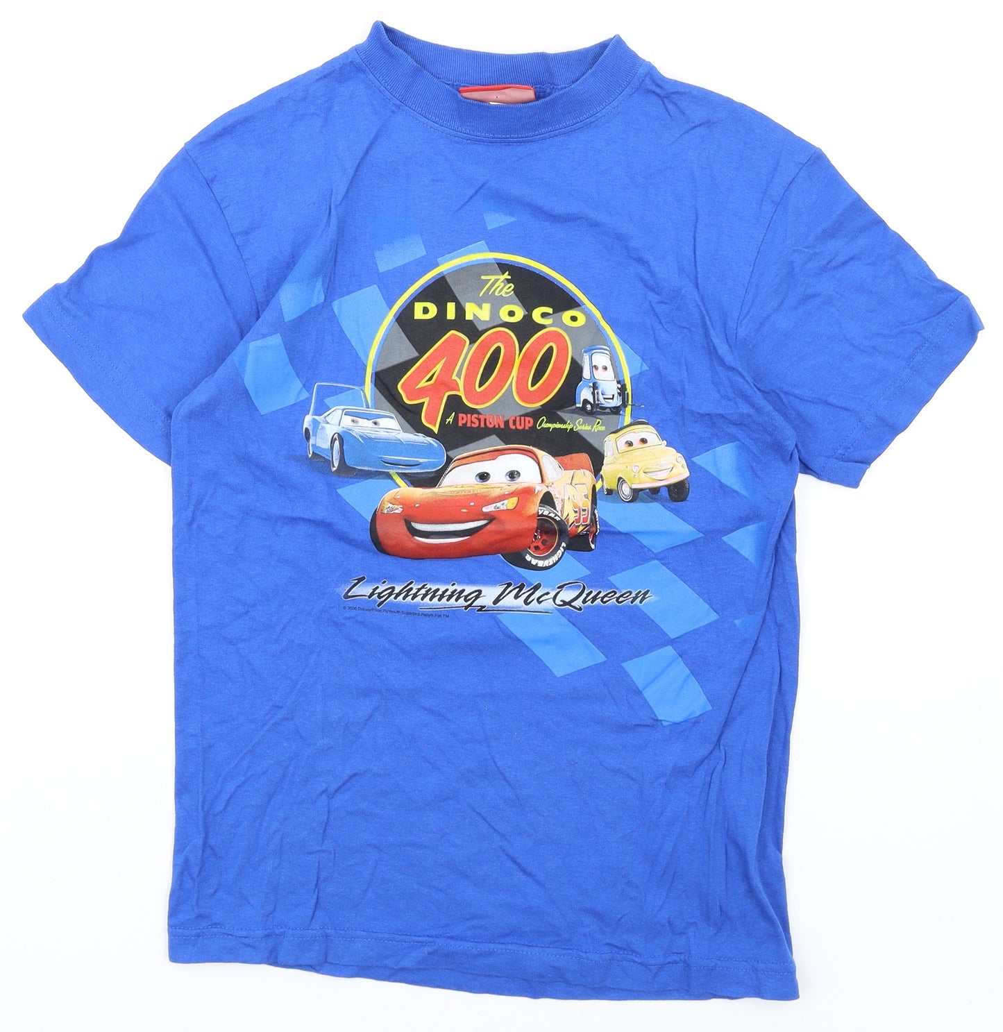 Disney Boys Blue Cotton Basic T-Shirt Size M Round Neck Pullover - Cars