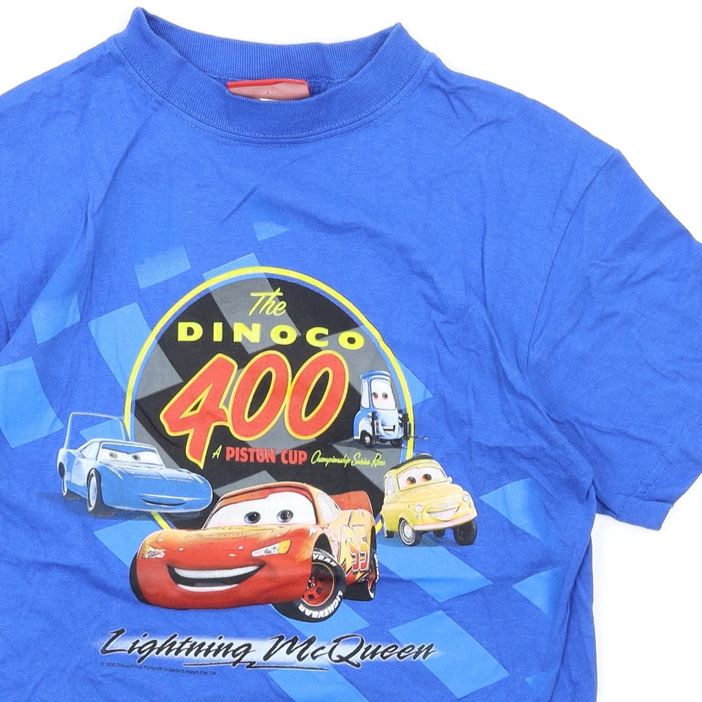 Disney Boys Blue Cotton Basic T-Shirt Size M Round Neck Pullover - Cars