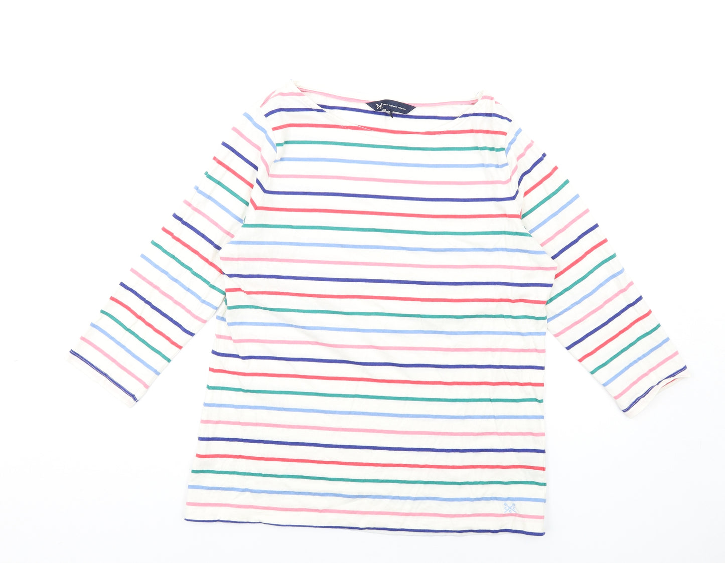 Crew Clothing Womens Multicoloured Striped Cotton Basic T-Shirt Size 14 Round Neck