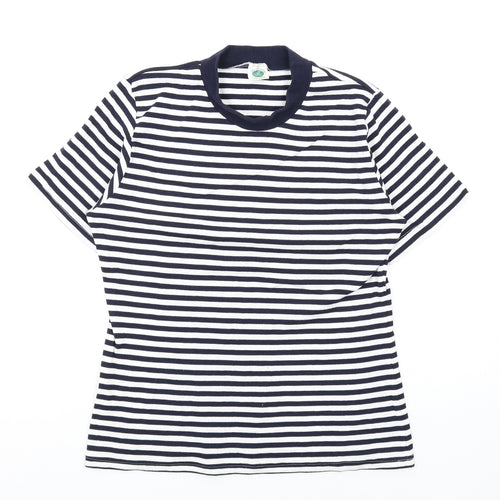 Gina Locardo Womens Blue Striped Cotton Basic T-Shirt Size M Mock Neck