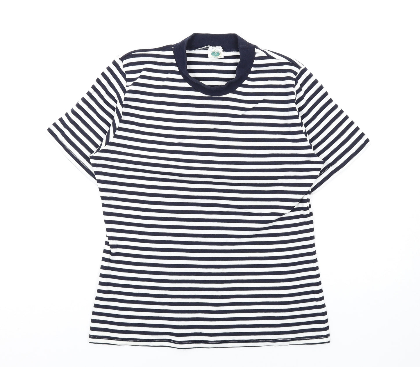Gina Locardo Womens Blue Striped Cotton Basic T-Shirt Size M Mock Neck