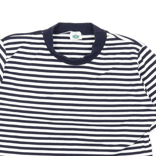 Gina Locardo Womens Blue Striped Cotton Basic T-Shirt Size M Mock Neck