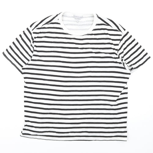 Another Influence Womens White Striped Cotton Basic T-Shirt Size M Round Neck