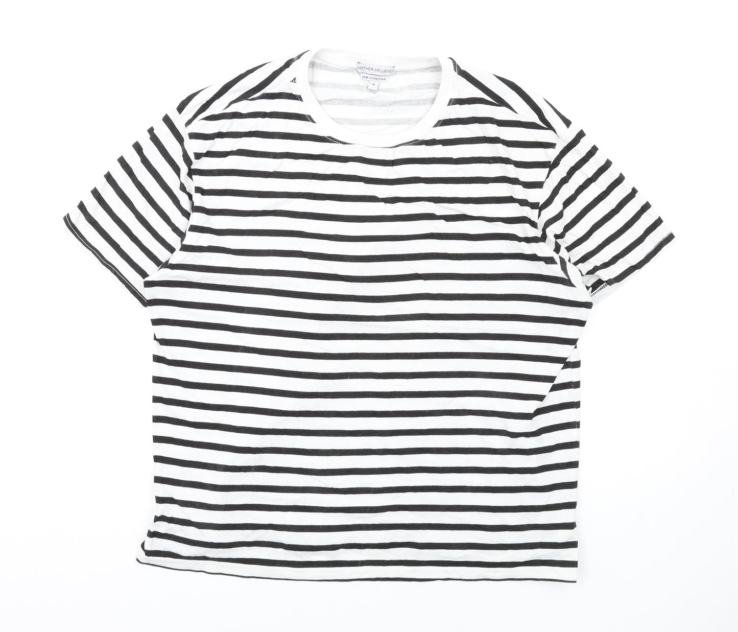 Another Influence Womens White Striped Cotton Basic T-Shirt Size M Round Neck