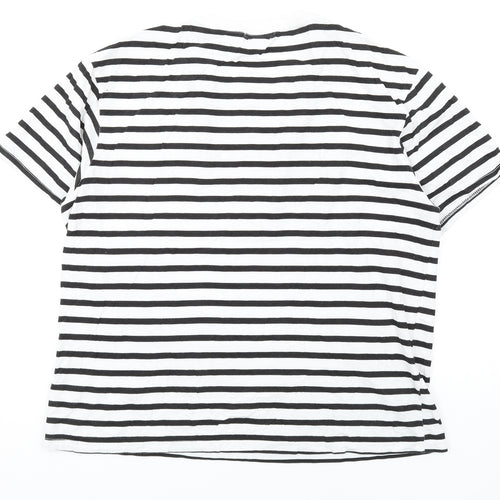 Another Influence Womens White Striped Cotton Basic T-Shirt Size M Round Neck