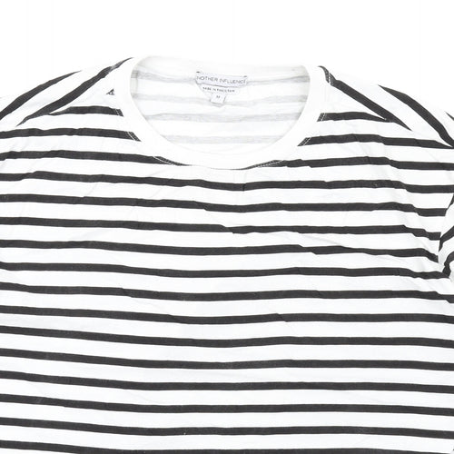 Another Influence Womens White Striped Cotton Basic T-Shirt Size M Round Neck