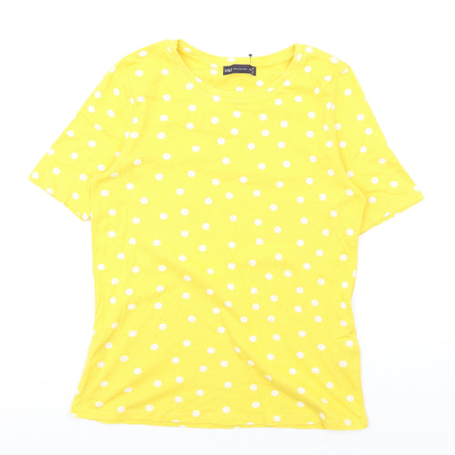 Marks and Spencer Womens Yellow Polka Dot Cotton Basic T-Shirt Size 14 Round Neck