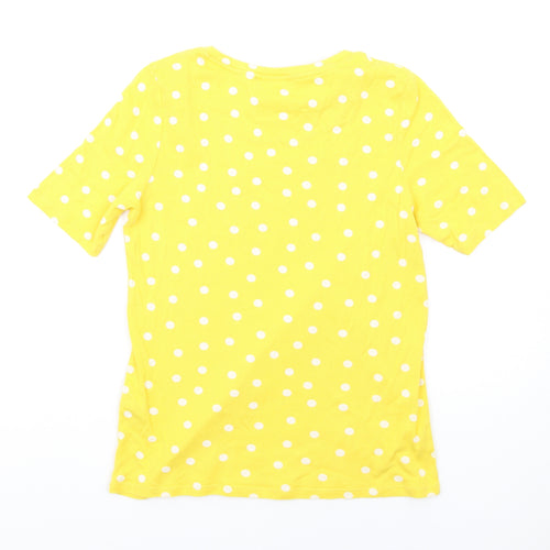 Marks and Spencer Womens Yellow Polka Dot Cotton Basic T-Shirt Size 14 Round Neck