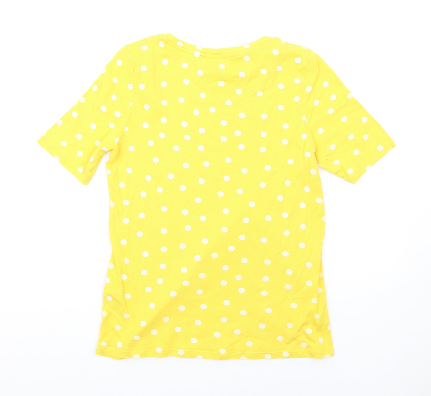 Marks and Spencer Womens Yellow Polka Dot Cotton Basic T-Shirt Size 14 Round Neck