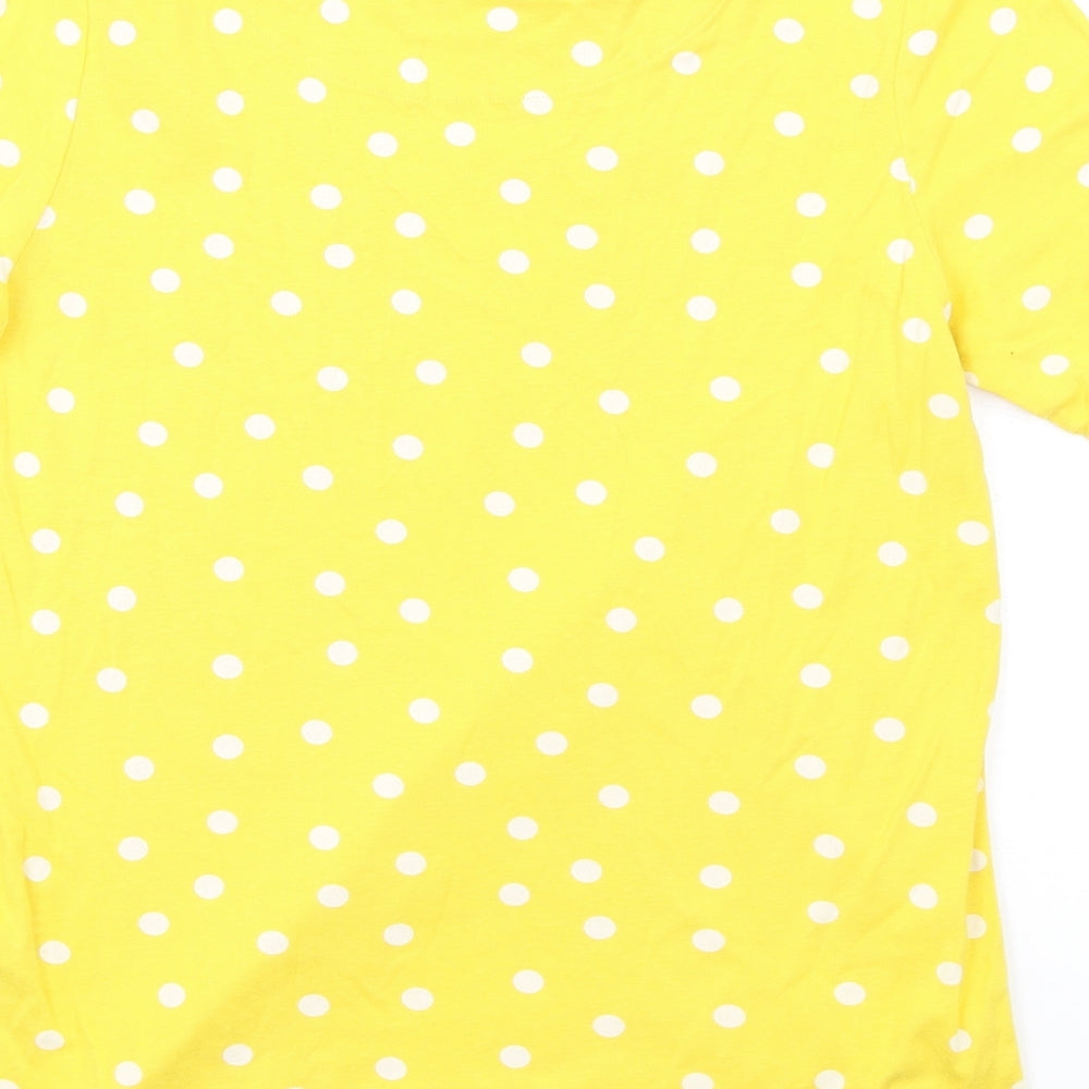 Marks and Spencer Womens Yellow Polka Dot Cotton Basic T-Shirt Size 14 Round Neck