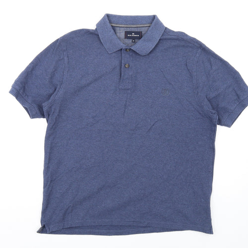 Blue Harbour Mens Blue Cotton Polo Size M Collared Button