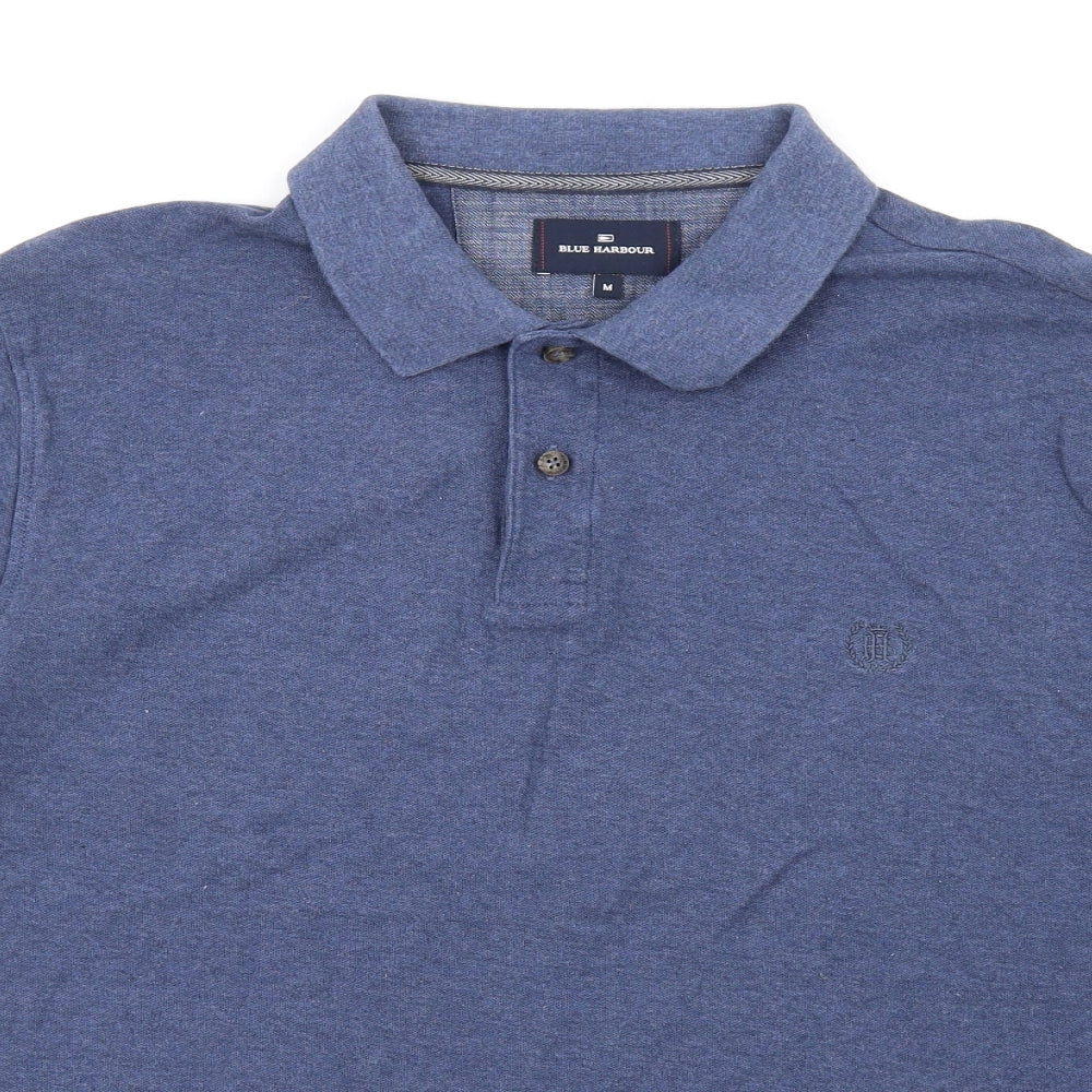 Blue Harbour Mens Blue Cotton Polo Size M Collared Button