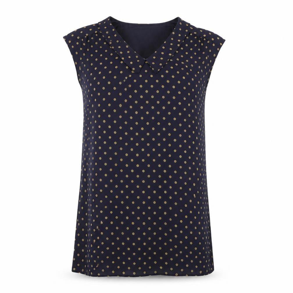 Front view of Freddy Emue women’s blue polka dot polyester a-line, size UK 10, v-neck pullover