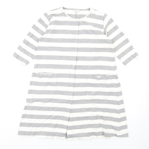 Masai Womens Grey Striped Cotton A-Line Size XS Round Neck Snap