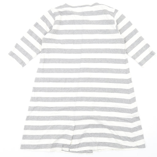 Masai Womens Grey Striped Cotton A-Line Size XS Round Neck Snap