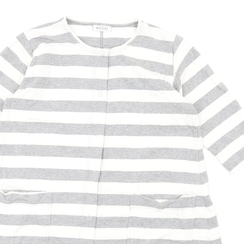 Masai Womens Grey Striped Cotton A-Line Size XS Round Neck Snap