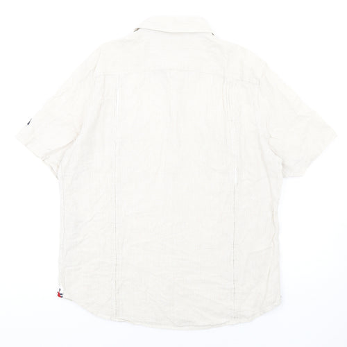 MUSTO Mens Beige Striped Linen Button-Up Size L Collared Button