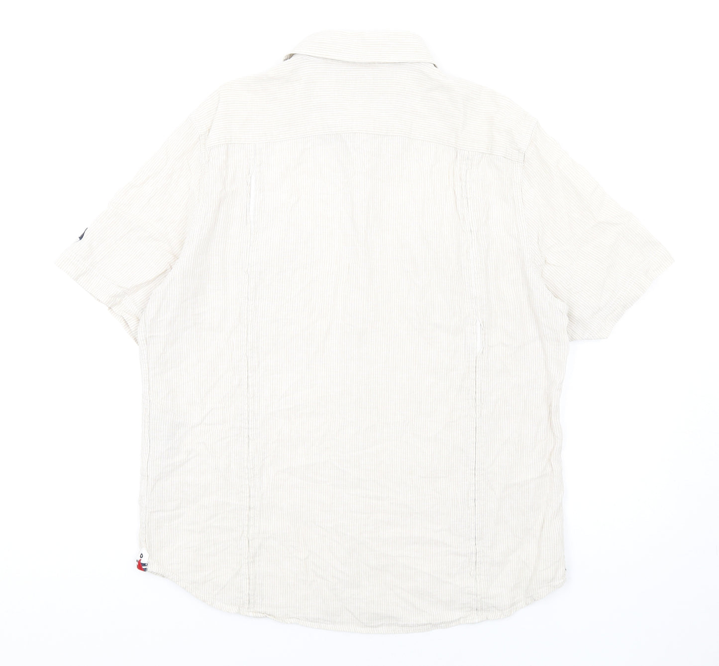 MUSTO Mens Beige Striped Linen Button-Up Size L Collared Button