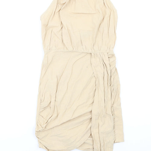 PRETTYLITTLETHING Womens Beige Cotton Mini Size 6 Halter Zip