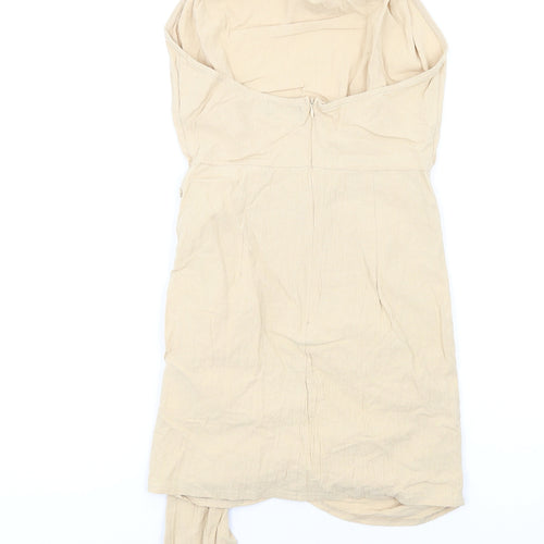 PRETTYLITTLETHING Womens Beige Cotton Mini Size 6 Halter Zip