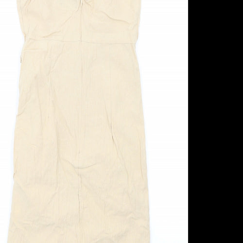 PRETTYLITTLETHING Womens Beige Cotton Mini Size 6 Halter Zip