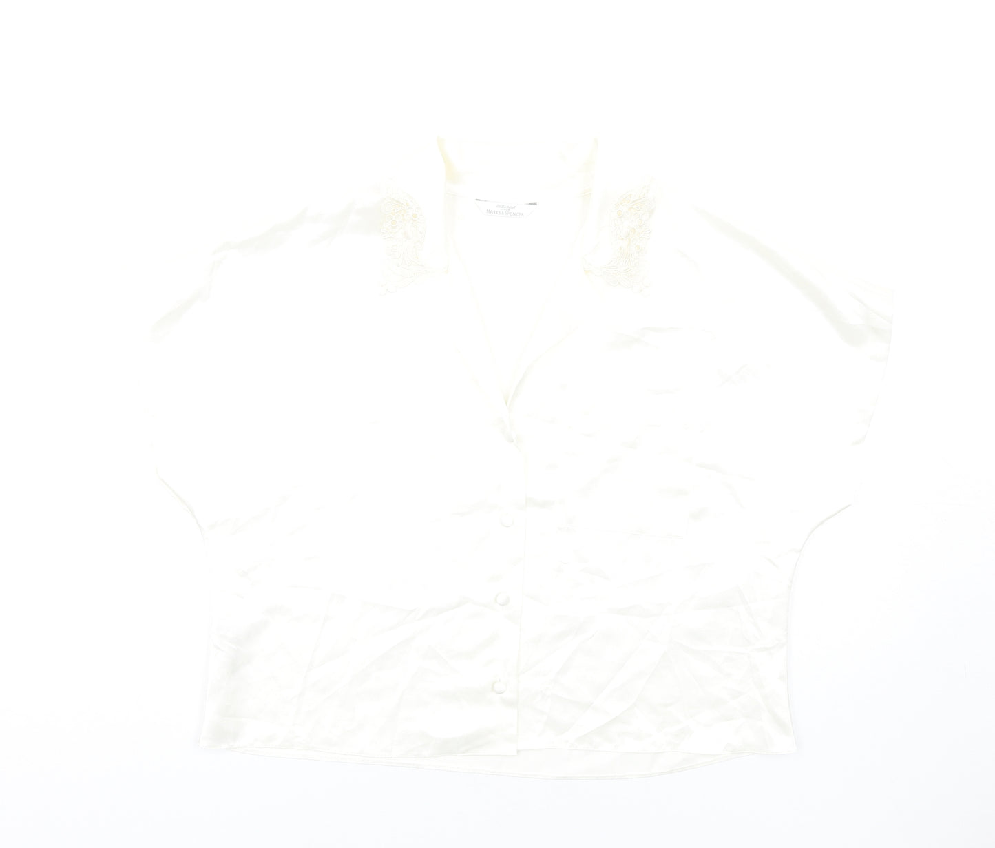 Marks and Spencer Womens Ivory Polyester Cropped Button-Up Size 12 Collared