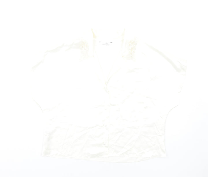 Marks and Spencer Womens Ivory Polyester Cropped Button-Up Size 12 Collared