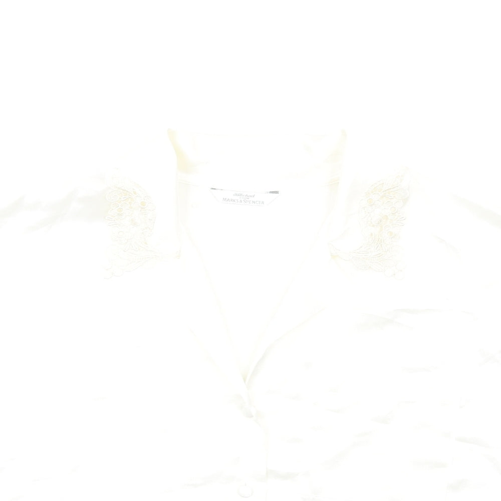 Marks and Spencer Womens Ivory Polyester Cropped Button-Up Size 12 Collared