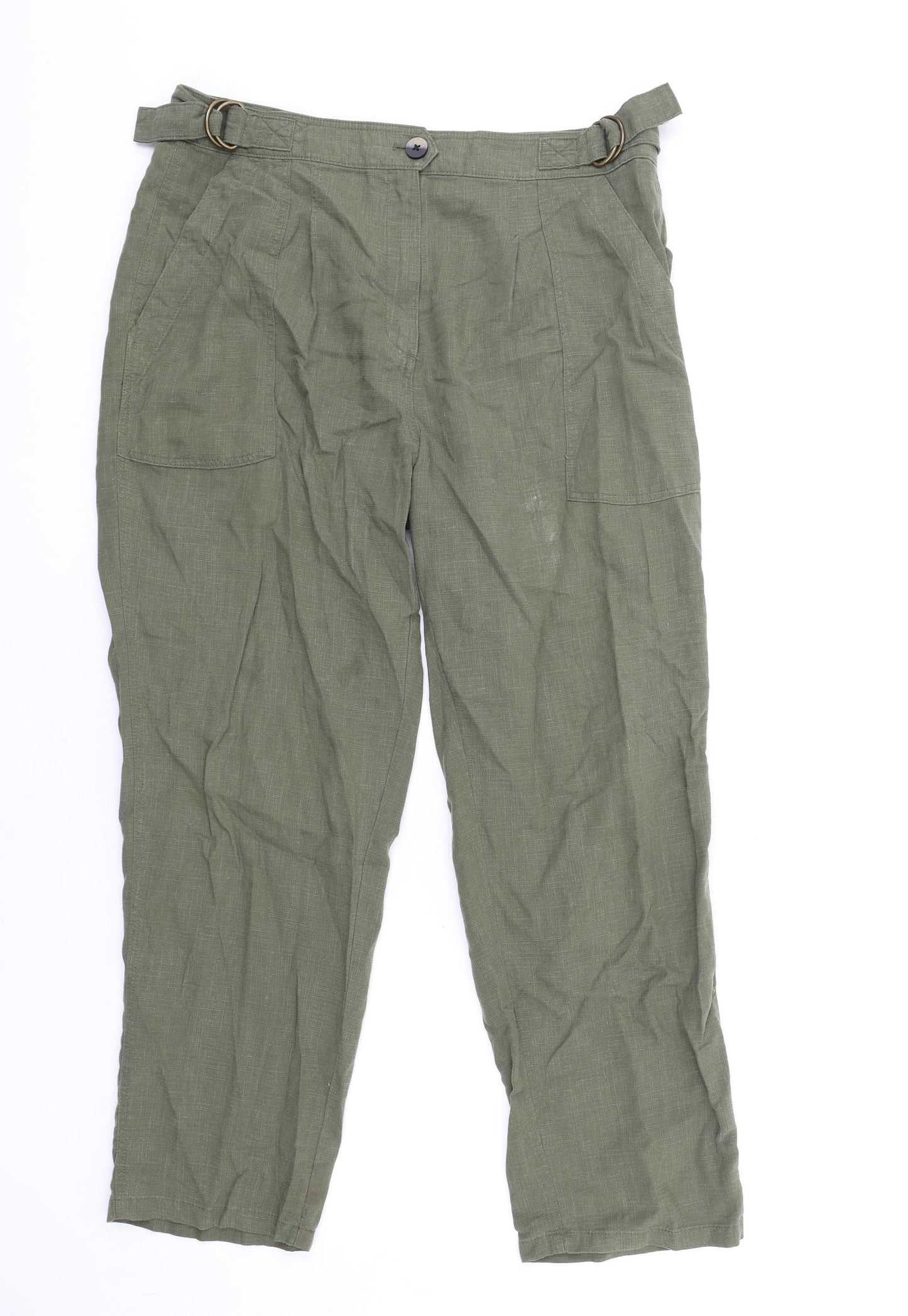 Per Una Womens Green Lyocell Trousers Size 14 L29 in Regular Zip