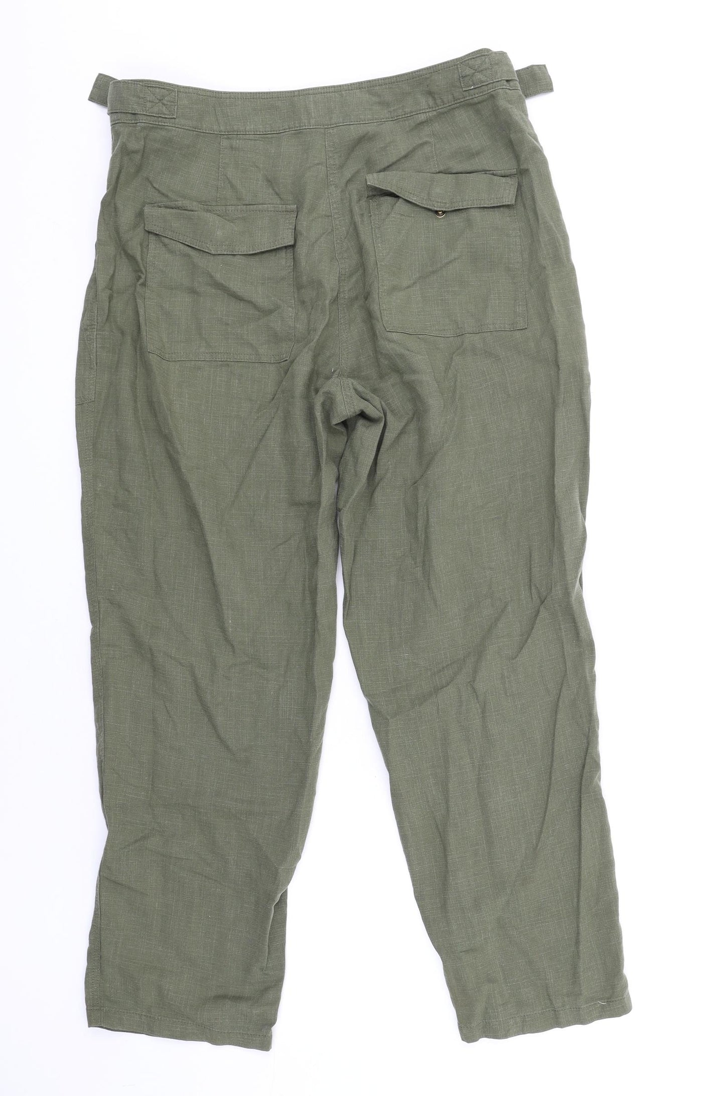 Per Una Womens Green Lyocell Trousers Size 14 L29 in Regular Zip