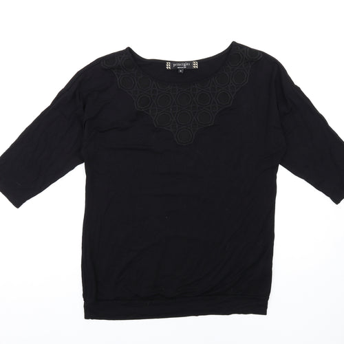 Principles Womens Black Viscose Basic T-Shirt Size 12 Boat Neck