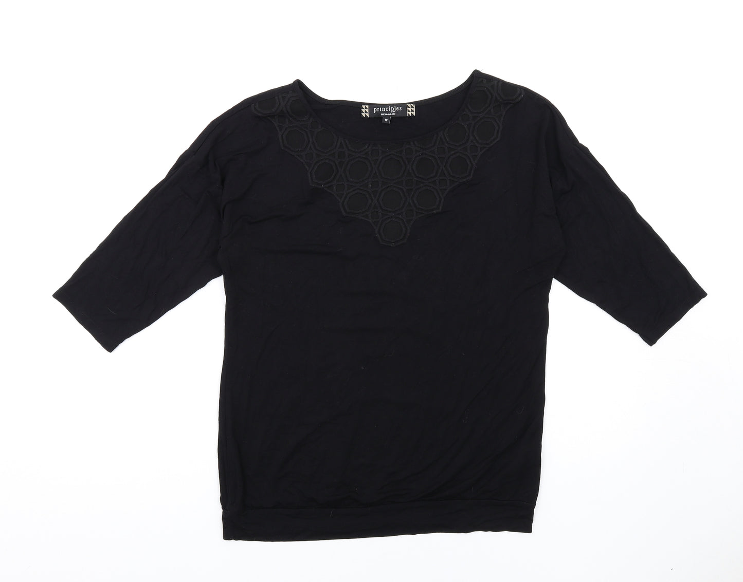 Principles Womens Black Viscose Basic T-Shirt Size 12 Boat Neck
