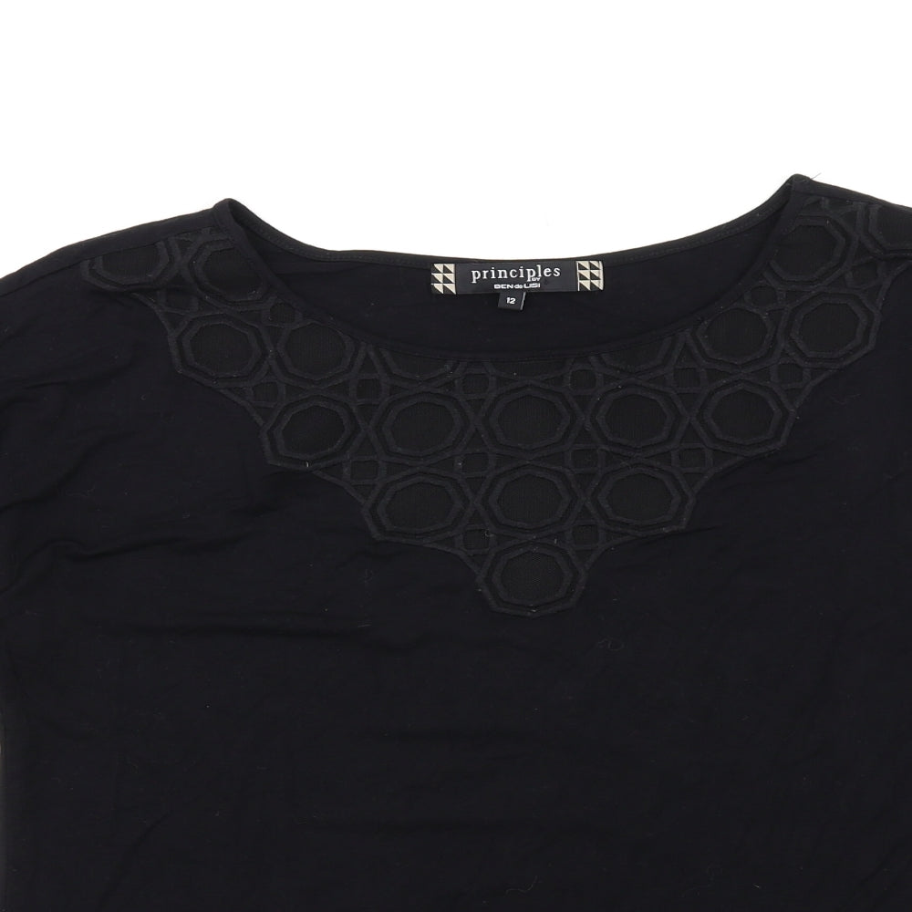 Principles Womens Black Viscose Basic T-Shirt Size 12 Boat Neck
