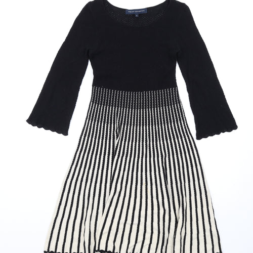 French Connection Womens Black Striped Cotton A-Line Size 6 Round Neck Pullover