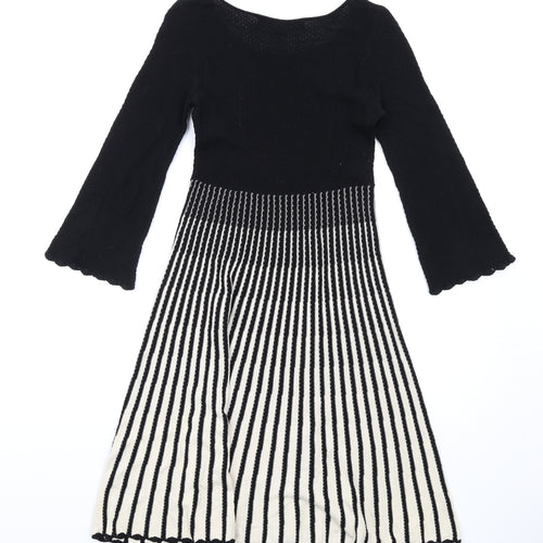 French Connection Womens Black Striped Cotton A-Line Size 6 Round Neck Pullover