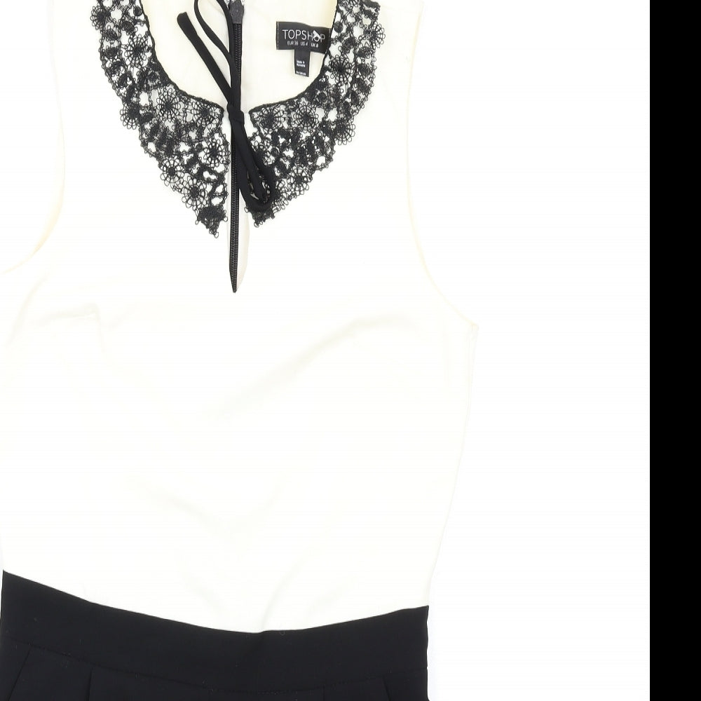 Topshop Womens Black Polyester Playsuit One-Piece Size 8 Zip