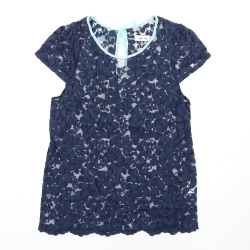 Abide Womens Blue Cotton Basic Blouse Size M Round Neck