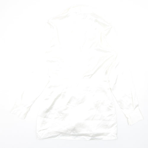 Zara Womens White Polyester Shirt Dress Size S Collared Zip