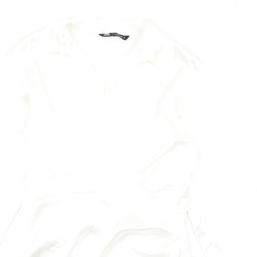 Zara Womens White Polyester Shirt Dress Size S Collared Zip