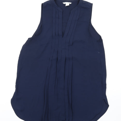 H&M Womens Blue Polyester Basic Blouse Size 10 V-Neck - Pleated