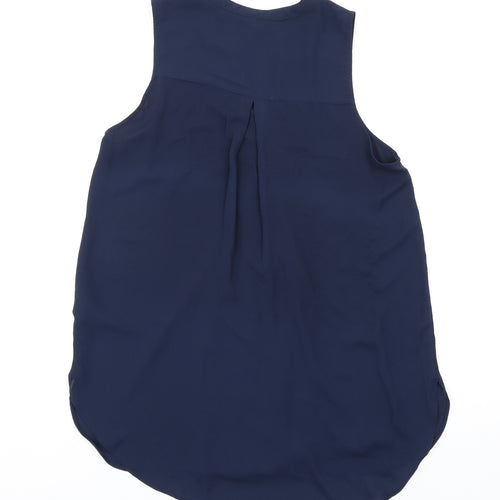 H&M Womens Blue Polyester Basic Blouse Size 10 V-Neck - Pleated