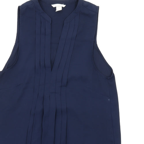 H&M Womens Blue Polyester Basic Blouse Size 10 V-Neck - Pleated