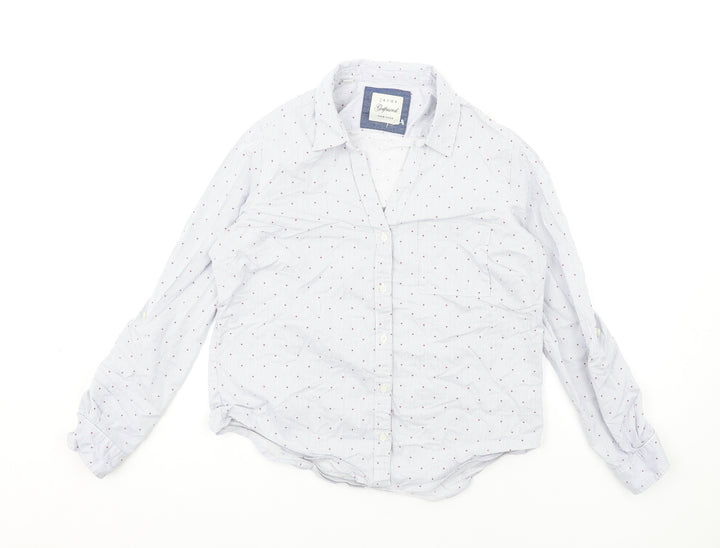JACHS Womens Blue Striped Cotton Basic Button-Up Size S Collared