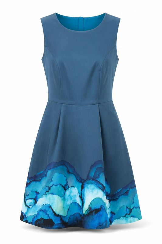 Front view of Style Stalker women’s blue polyester a-line, size XS, round neck zip