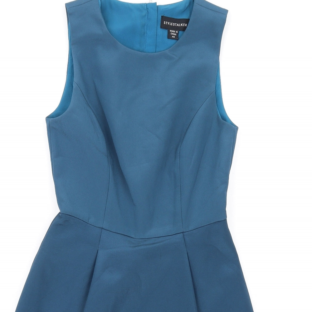 Style Stalker Womens Blue Polyester A-Line Size XS Round Neck Zip